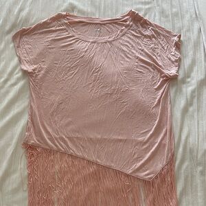 New York & Company Soft Pink Fringe Short Sleeve Top
